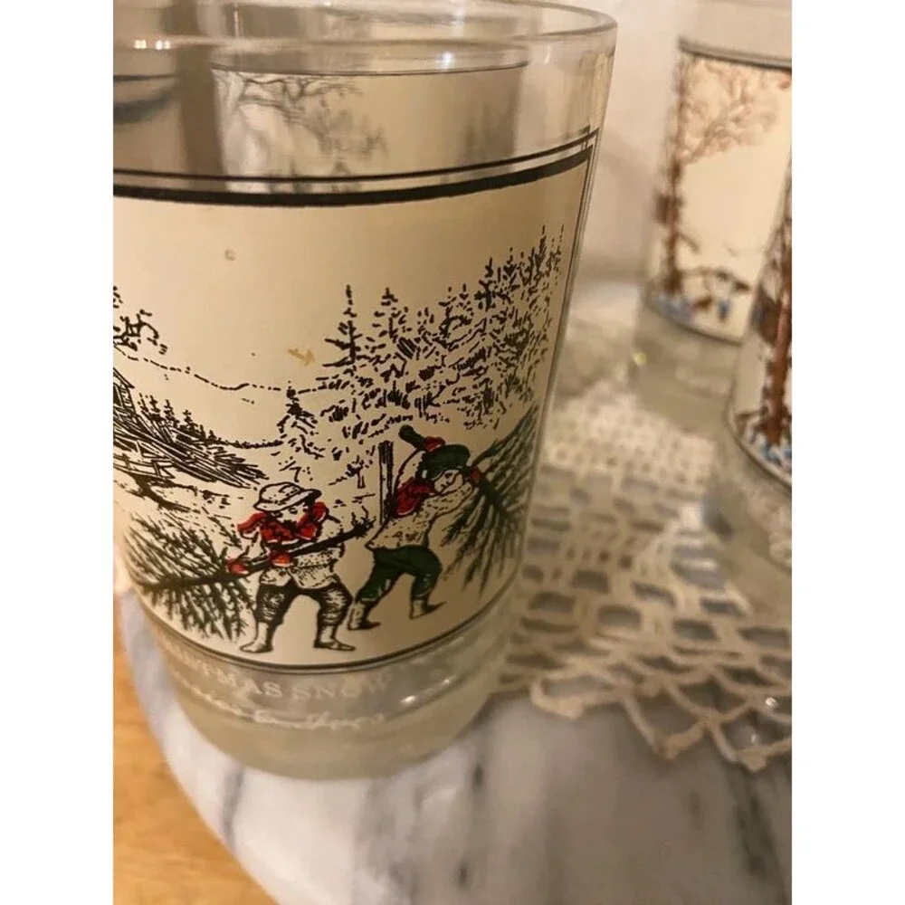 Vintage 1978 Arby's Currier & Ives Christmas Glasses Lot of 5 - Museum Series